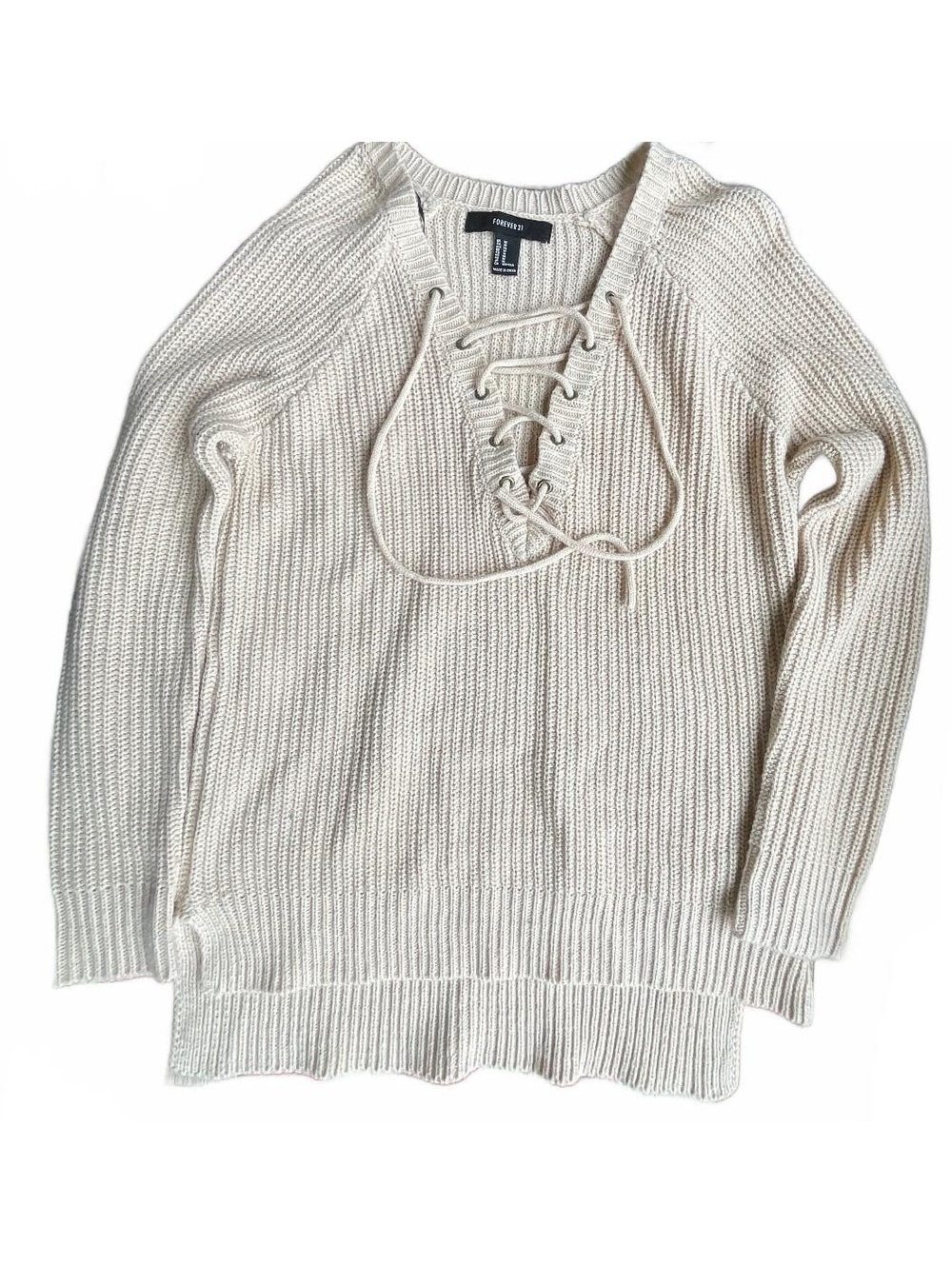 Forever 21 cream lace up sweater